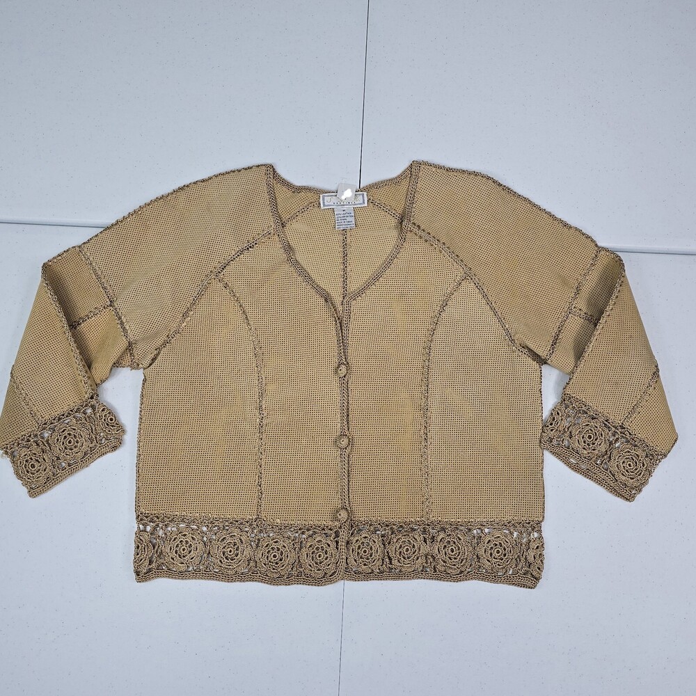 Vintage SMH Boutique M Perforated Leather/Knit/Crochet Blazer Boho Boxy Jacket